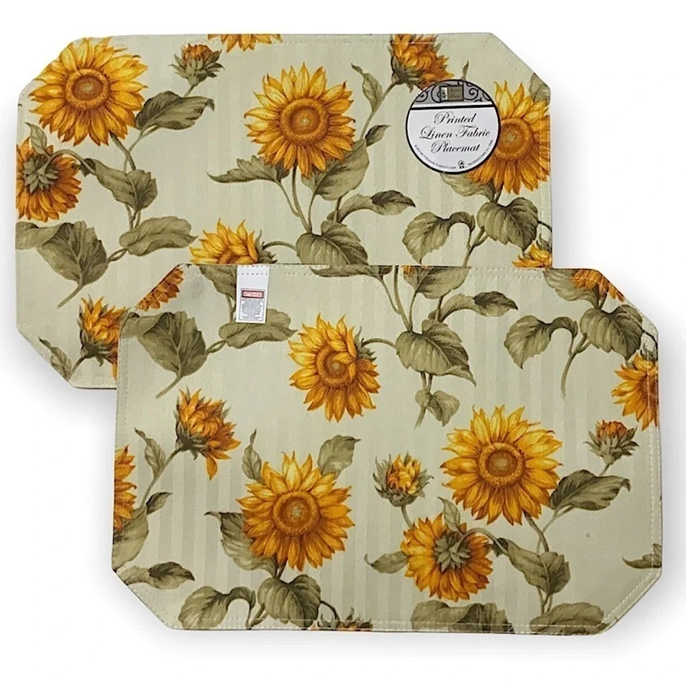 Placemats 8 Sunflower Fabric Reversible Printed Linen Set Multicolor Yellow